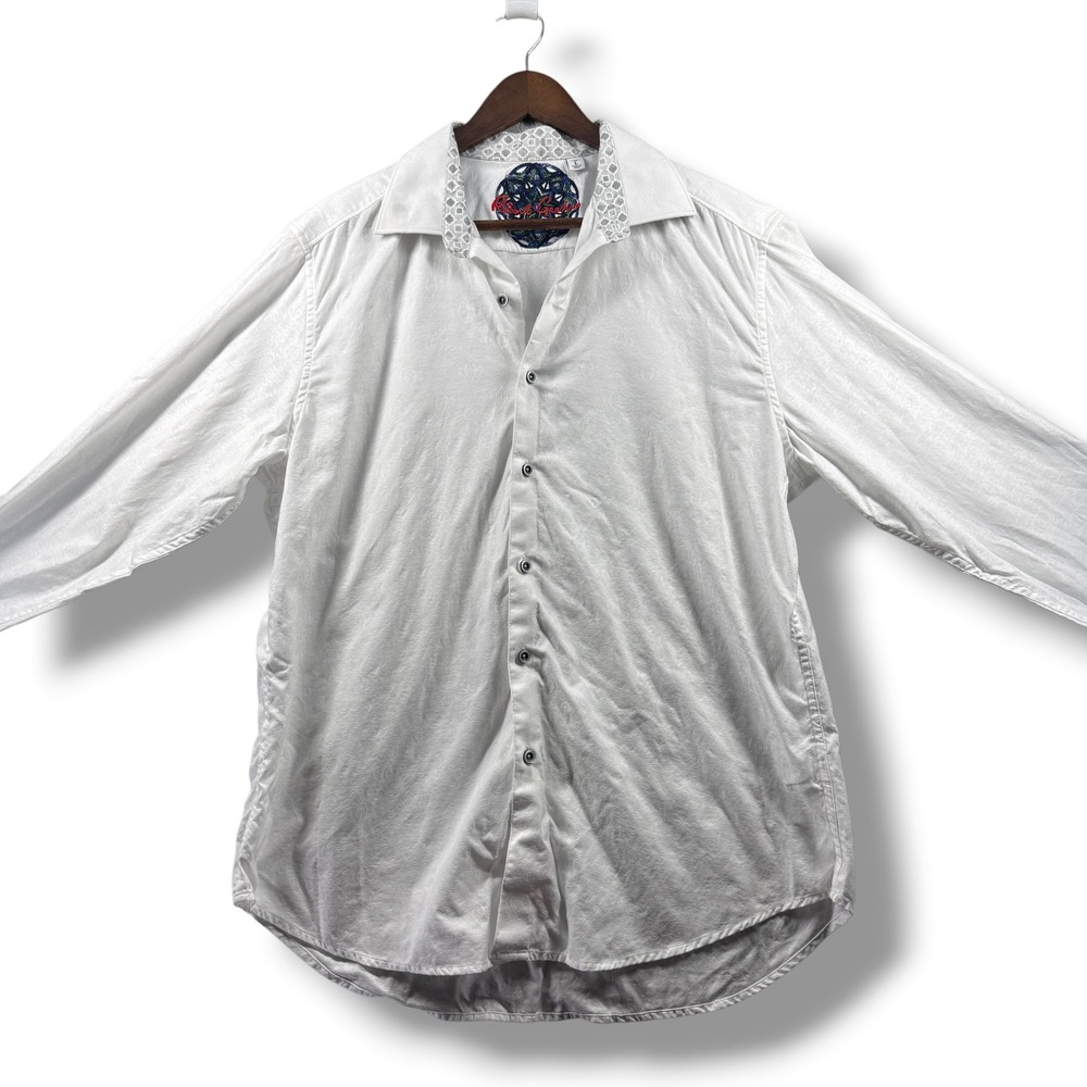 Robert Graham Mens White Paisley Jacquard Button Down Shirt Classic Fit Large